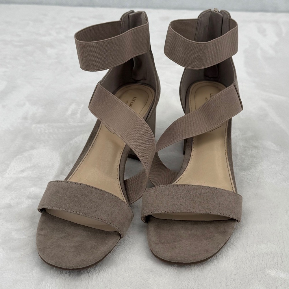 LC Emerson Taupe 3" Block Heel Strappy Fall Sandals Womens Sz 9.5M Liz Claiborne